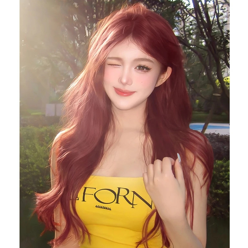白金色假发女长发中分八字刘海大波浪卷发rose同女团发色全头套|undefined