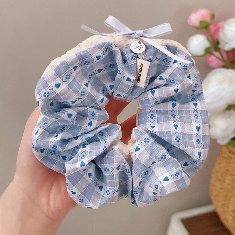 Xianqi blanco, falda de doble capa, lunares, anillo para el cabello de intestino grueso, nuevo cabello coreano de gran tamaño, bola baja, cuerda para el cabello, accesorios para el cabello perezosos
