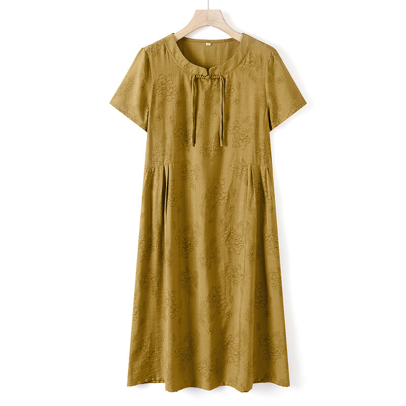 新しい中国式のお母さんの夏服の半袖のワンピースのファッションの大きいサイズの中高年の女性の夏のゆるいカジュアルな洋風のスカート|undefined