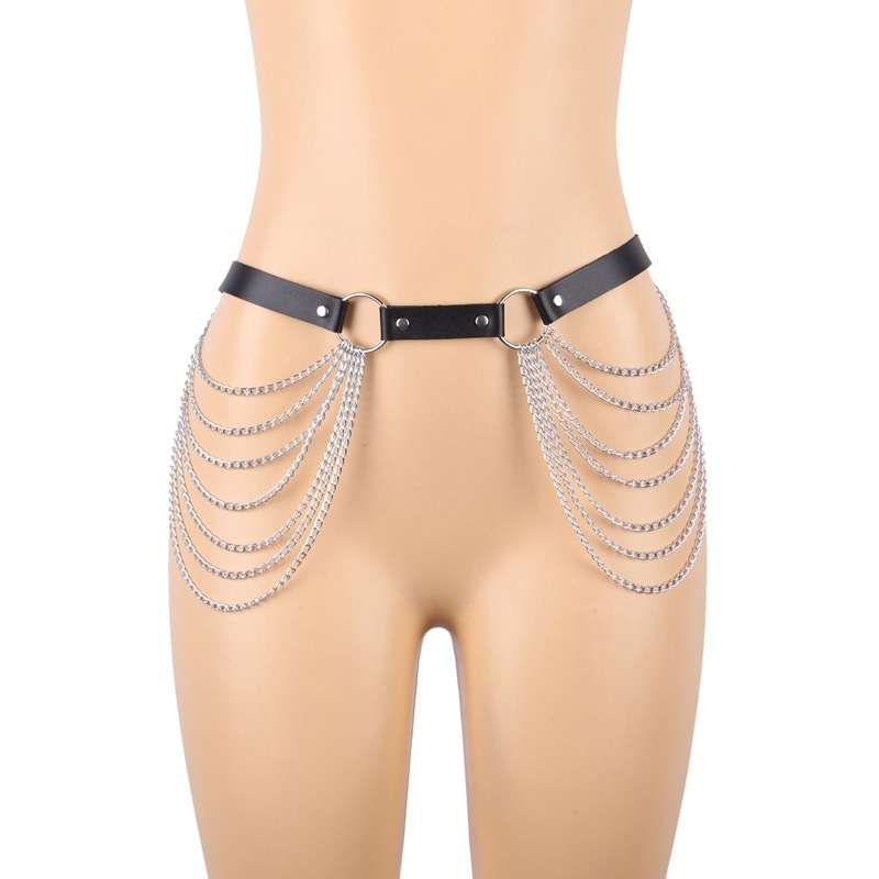 Transfronteriza generación europea y americana versátil moda metal correa ajustable estilo punk oscuro sexy borla cadena