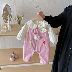 女の赤ちゃん秋オーバーオールスーツ 2025 新しい韓国長袖レター刺繍ボトムシャツジャンプスーツ 2 点セット