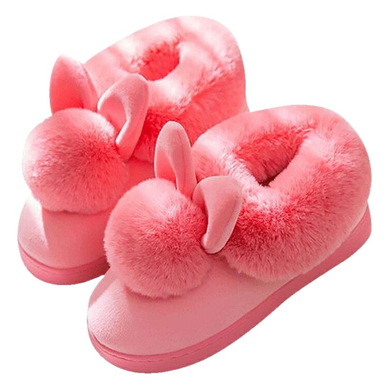 Zapatillas de algodón interior de las Mujeres Casa pareja fondo grueso cálido coreano lindo piso bolsa talón Imitación Piel de conejo zapatos de invierno de los hombres