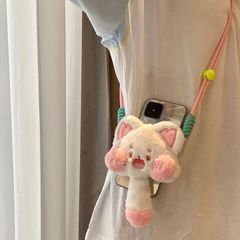 最新の爆発的なかわいいアニメの携帯電話のバッククリップは斜めにチェーンの人形のぬいぐるみのストラップを掛けて両手の小銭入れを解放します。