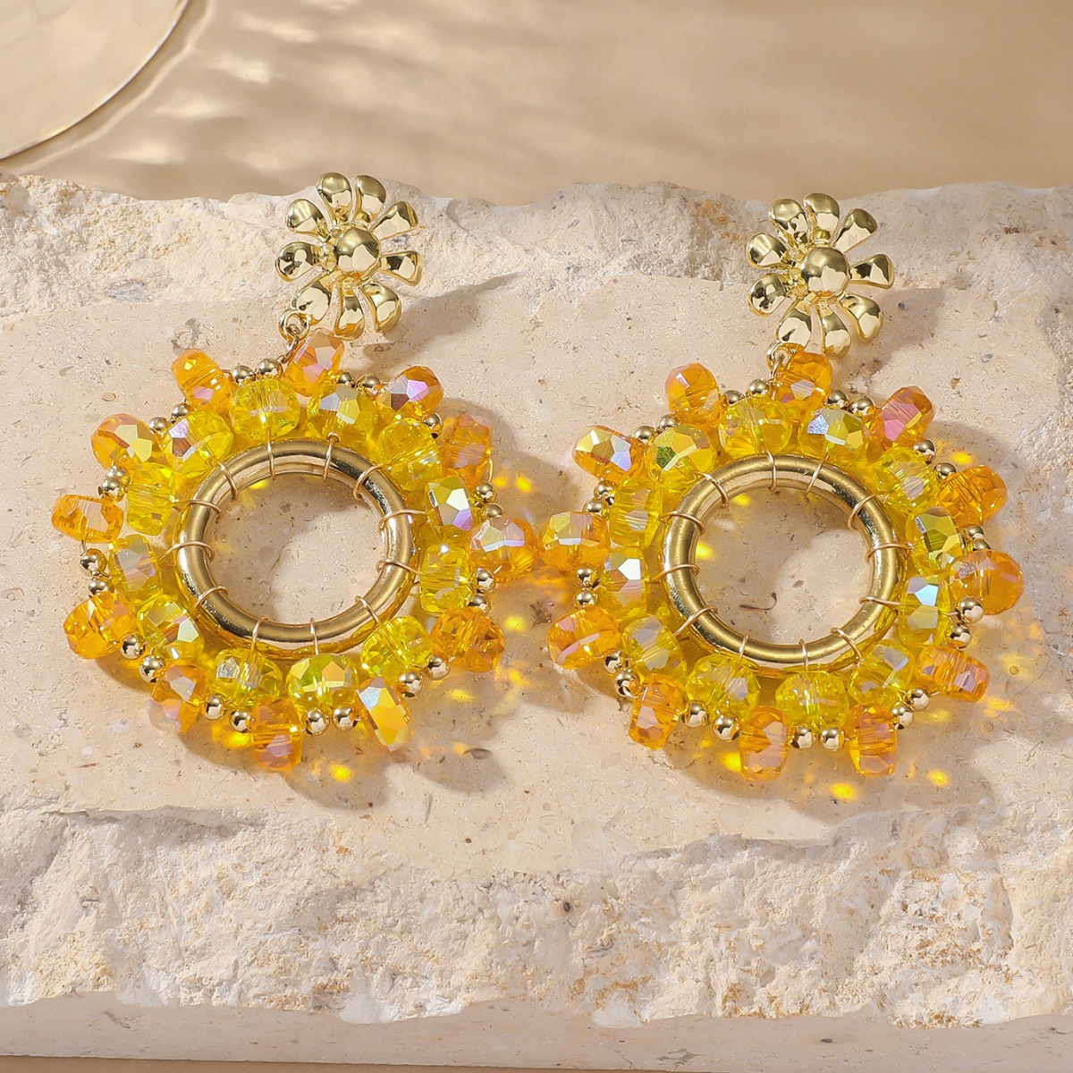 Daily Occasion 1 Pair IG Style Flower Beaded Artificial Crystal Drop Earrings