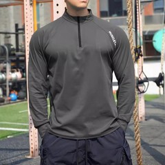 秋アウトドア速干Tハーフジッパー长袖tシャツメンズカジュアルランニングフィットネス筋肉トレーニング服スポーツ上着