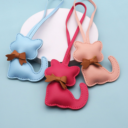 Best-selling creative PU leather little cat bag pendant, sophisticated cartoon-style cat plush fashionable luggage hanger decoration