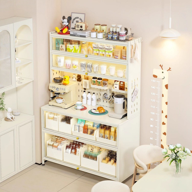 Kitchen Perforated Board Storage Rack, Multifunctional Sideboard Storage Cabinet, Appliance Floor-Standing Microwave Oven, Cookware Cabinet, Storage Cabinet