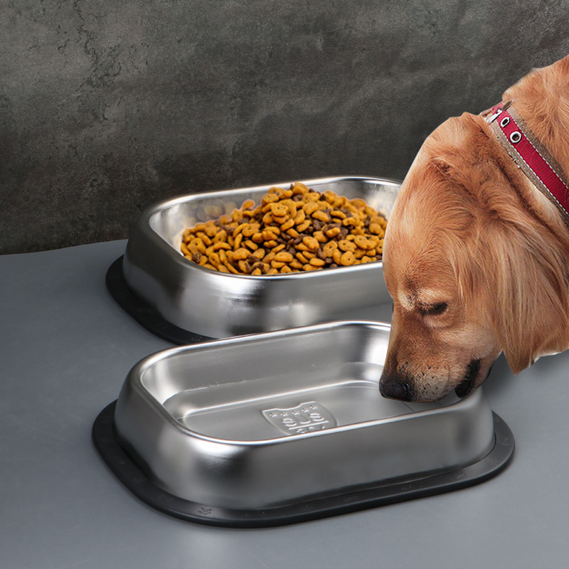 Cross-border new 304 stainless steel dog bowl pet square cat and dog…