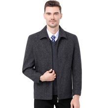 羊绒大衣男秋冬季短款中老年人厚款保暖休闲 羊毛呢风衣外套