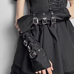 亚比风文化袖套女y2k黑色半截露指手套金属扣暗黑朋克防晒手袖女