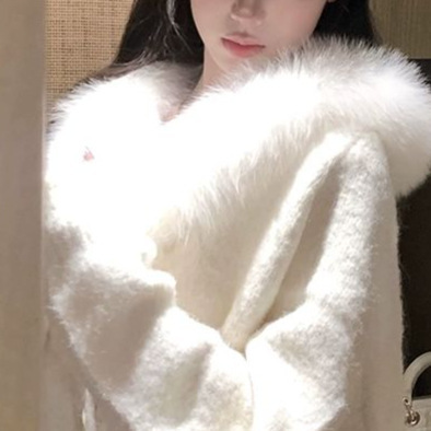 Kubilv Soft Cute Little Milk Rabbit Fox Fur Collar Wool Blend Knitted Cardigan Top Pure Lust Jacket Kubilv Soft Cute Little Milk Rabbit Fox Fur Collar Wool Blend Knitted Cardigan Top Pure Lust Jacket