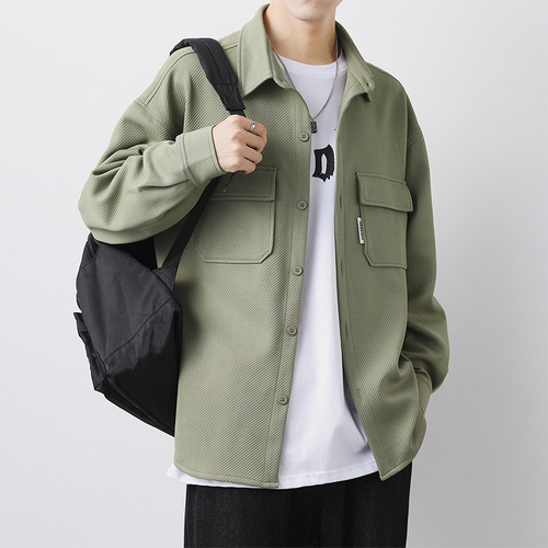 Workwear shirt for men, thin long-sleeved spring and autumn streetwear, high-end casual shirt, loose and stylish summer outerwear