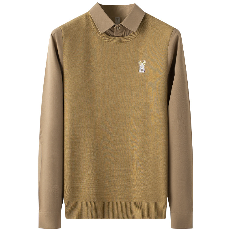 가성비 최고  비즈니스와 레저에 모두 완벽  겨울 두꺼운 따뜻한 가짜 두 조각 셔츠 칼라 스웨터 남성용