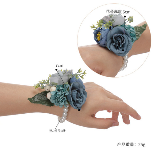 Bride and bridesmaid wrist flower wedding forest pearl wrist flower dance performance simulation flower bracelet Amazon source