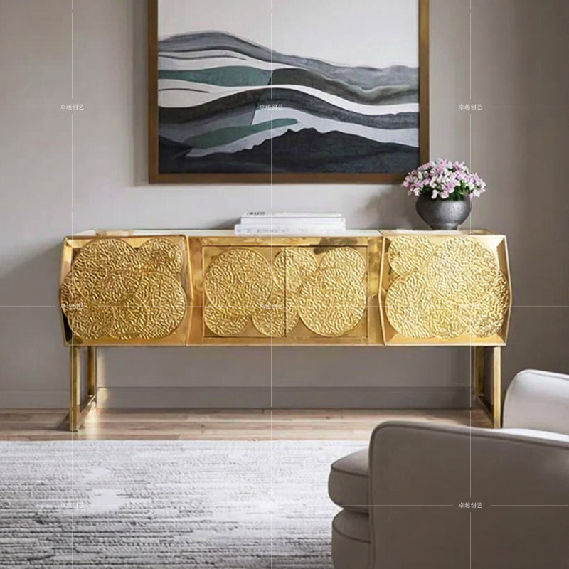 Italian Stainless Steel Sideboard Wall-Mounted Integrated Storage Cabinet Living Room Home Light Luxury High-End Designer Entrance Cabinet