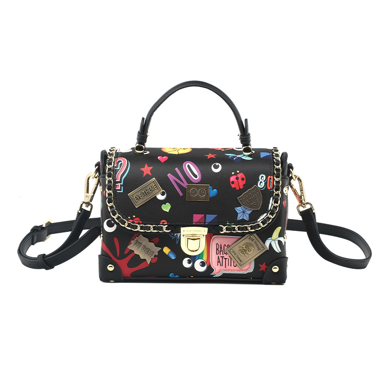 2025 impresión de moda estampada caja de bolsas con tapa flip insignia de hardware animado bloqueo camiseta alta sensación 2794 #