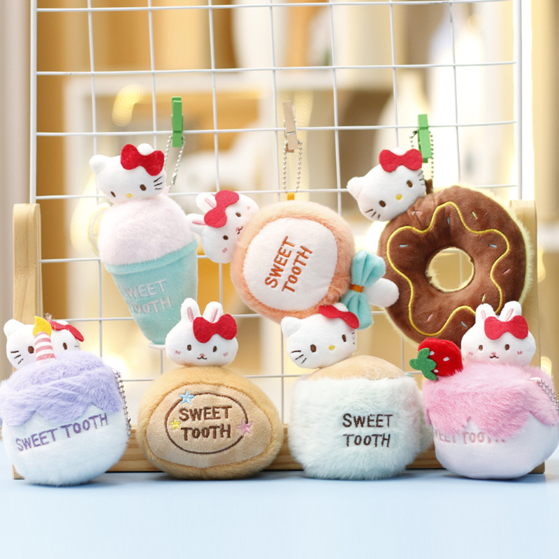 Sweet Workshop Afternoon Tea Stuffed Pendant Cute Kt Cat Swiss Roll Lollipop Coffee Cup Bunny Doll