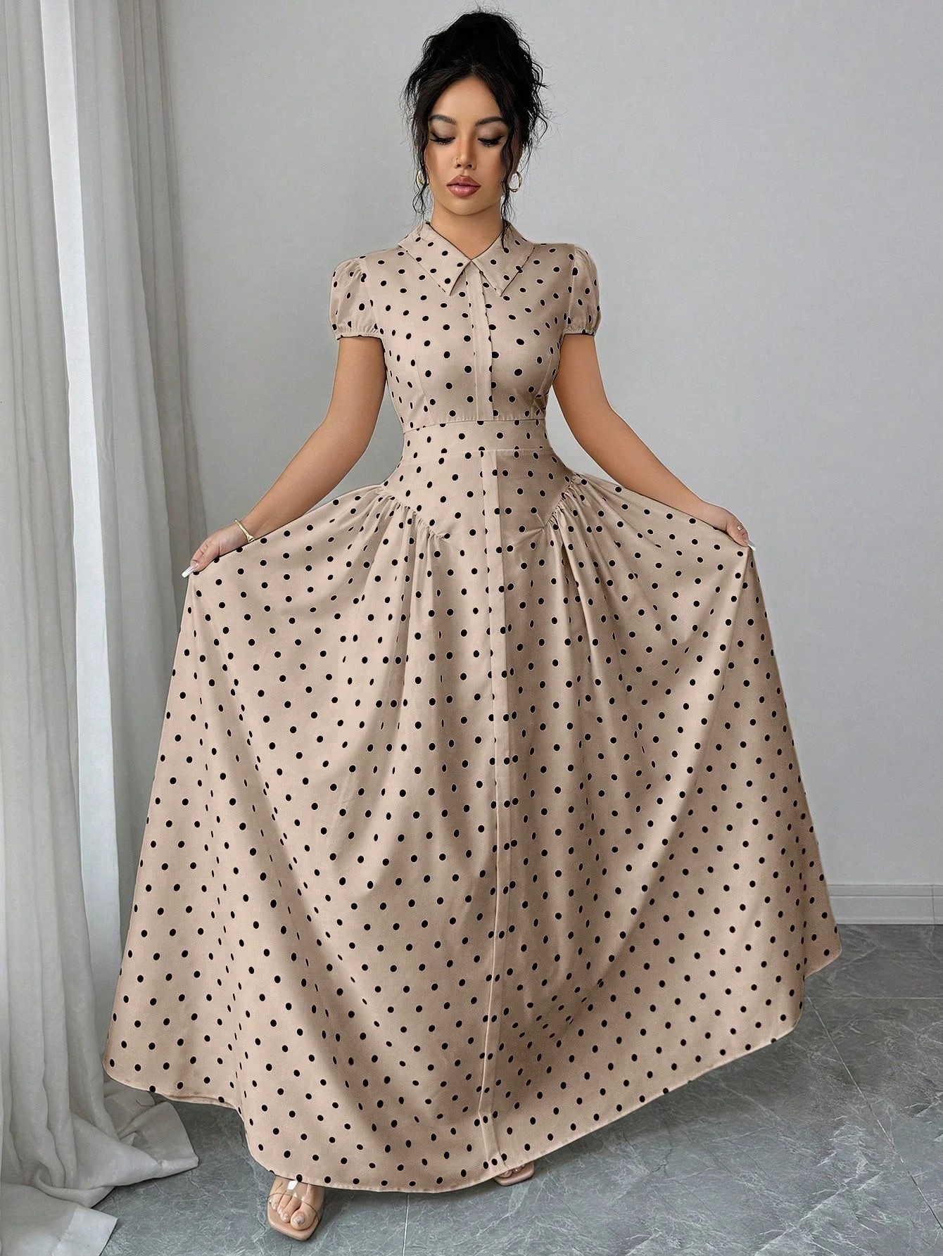 New Women's Polka Dot Dress Short Sleeve Summer Style French Retro Slimming Elegant Long Dress For Youthful Fashion_ecoleips.com