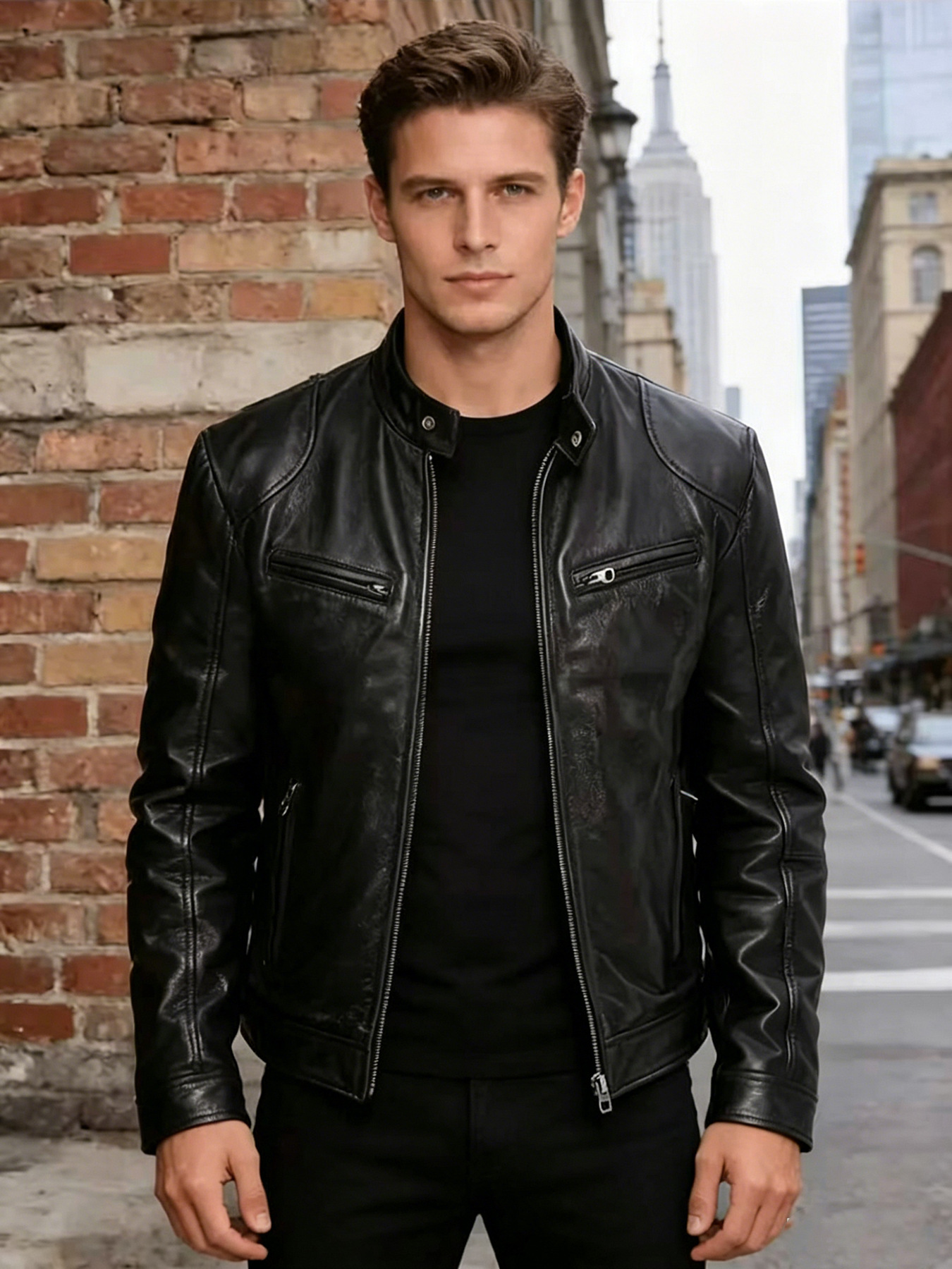 Men's Slim Fit Stand Collar PU Leather Motorcycle Jacket Trendy Short Outerwear Casual Fashion For Autumn Winter_viptrois.com