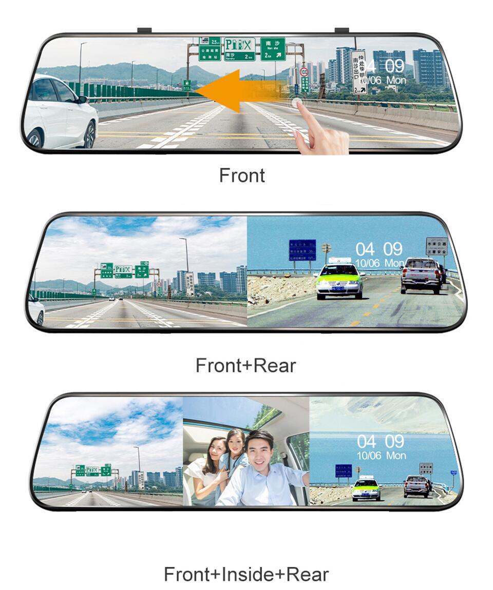 Driving Recorder 10inch Streaming Media Rearview Mirror Three-Way Reversing Image Wifi Mobile Phone Interconnection Hd Night Vision