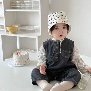 Baby One-Piece Overalls Autum Korean Style Children's Clothing Baby Denim Crawling Clothing Autum Clothing for Boys and Girls Autum Clothing