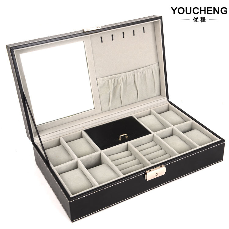 现货批发手表盒不开窗pu皮革手表盒首饰收纳盒8+2位珠宝饰品盒
