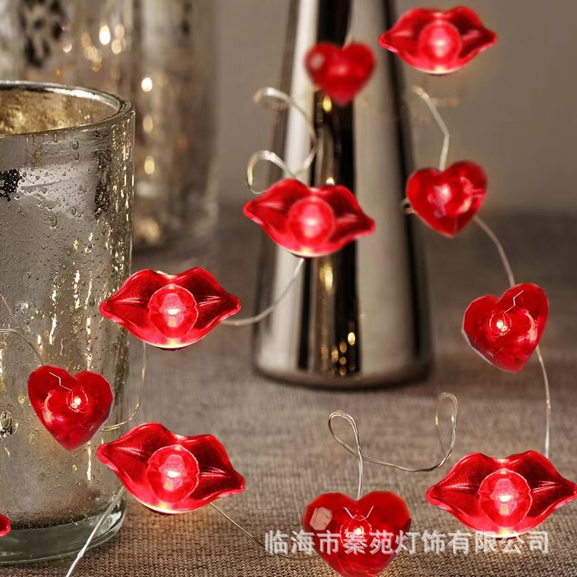 LED alambre de cobre luz amor labios rojos luces pequeñas luces intermitentes decoración Navidad Día San Valentín romántico cumpleaños