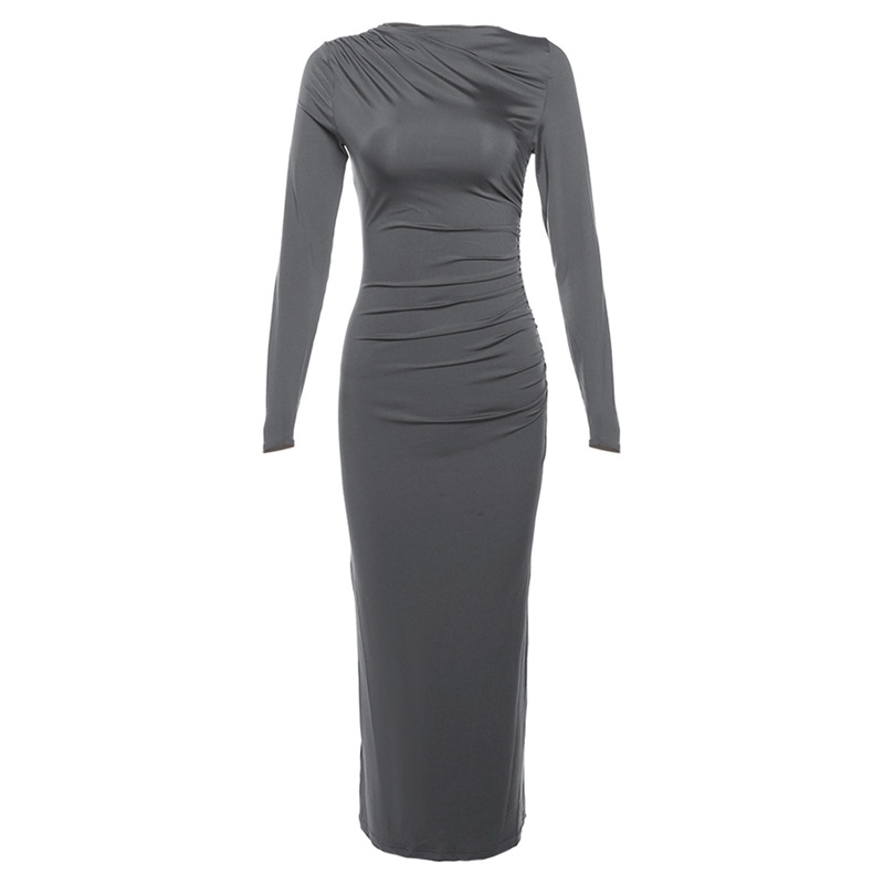 Women's Summer Elegant Slim Fit Long-Sleeve Solid Color Bodycon Dress