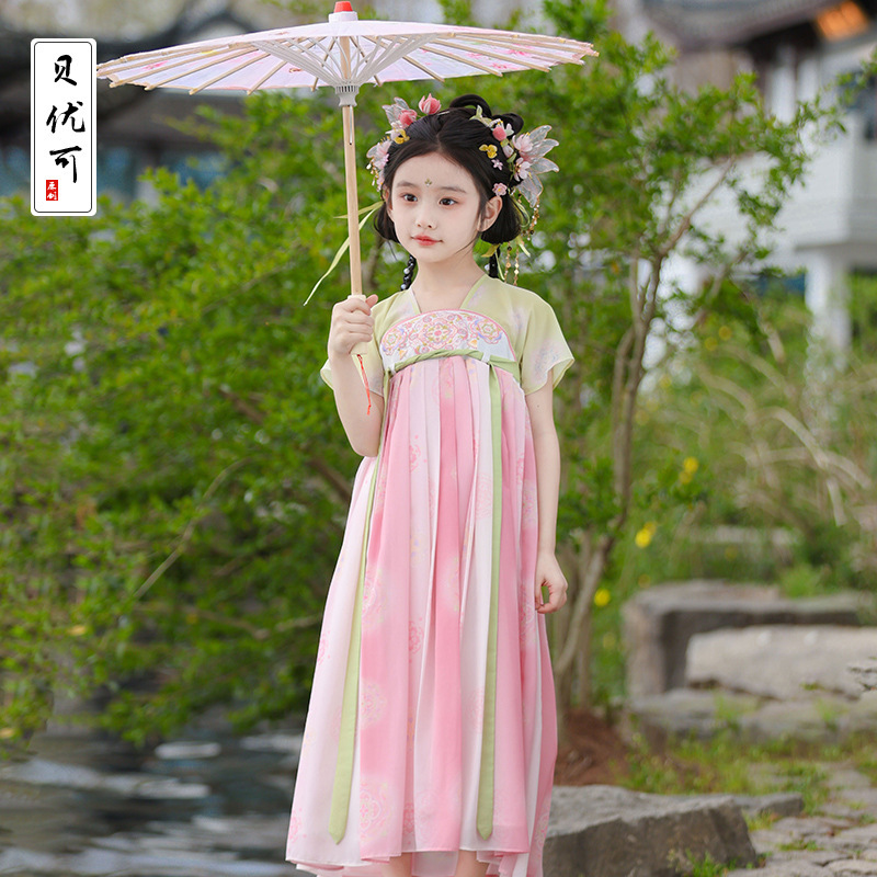 Summer 2025 New Hanfu Girls Children's Ancient Chinese Style Super Fairy Tang Suit Ancient Style Girls dress 23123
