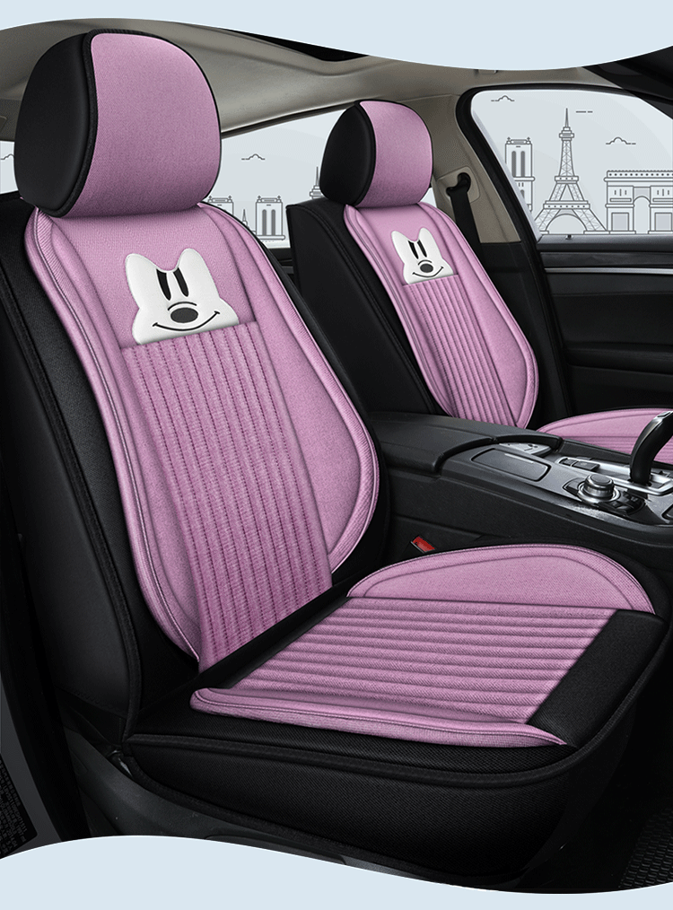 All-Season Universal Car Seat Cover, Full Coverage Fabric Seat, Summer Trendy New Cartoon Seat Cushion, Linen Female Seat Cover