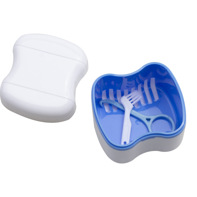 Caja de almacenamiento de limpieza de dientes dentados de doble capa de estilo europeo con pantalla de filtro, cepillo de extracción de brackets