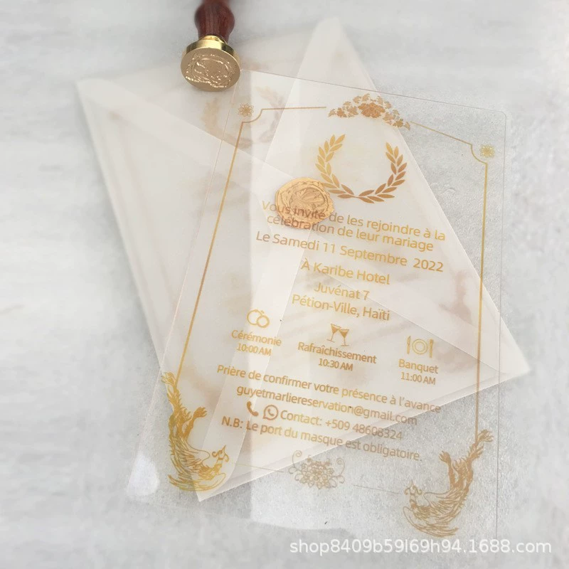 Письмо приглашения дела карты приглашения акриловое прозрачное высококачественное пригласительное письмо персонализировал стиль печатания цвета Европейский