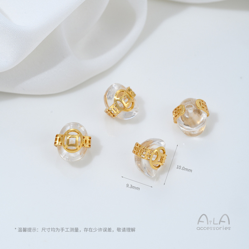 强保色沙金镶嵌天然白水晶隔珠桶珠南瓜吊坠diy手链项链饰品配件|undefined