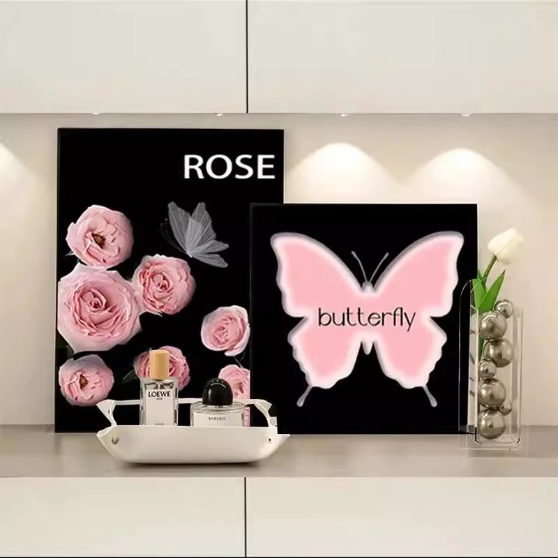 Butterfly Rose Ins Style Decorative Painting Bedroom Living Room Shoe Cabinet Entrance Dressing Table Artistic Stylish Ornaments with Corner Protectors