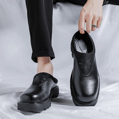 Bozhou Half Slip On Men's Leather Shoes Lazy Person Leather Cool Slippers Thick Heel Derby Shoes 15962-R