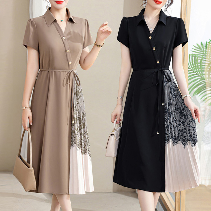 Mother's Summer Mid-length dress Middle-aged Women's plus size Slimming Fashionable Skirt 50-year-old Summer New Thin