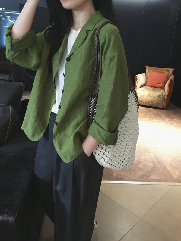 Autumn New Style Enzyme Washed Yarn-Dyed Linen Lapel Collar Casual Suit Literary Retro Top 77 Autumn New Style Enzyme Washed Yarn-Dyed Linen Lapel Collar Casual Suit Literary Retro Top 77