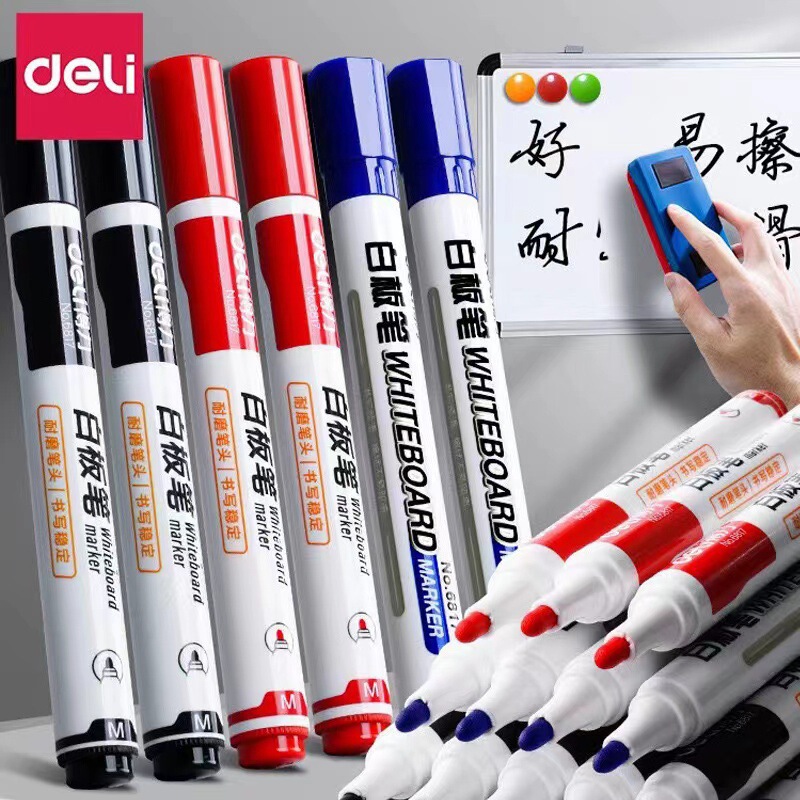 Deli Whiteboard Markers Are Erasable, Suitable for Blackboards, Drawing Boards, and Glass Boards, Available in Black, Red, and Blue, Water-Based Pens Deli Whiteboard Markers Are Erasable, Suitable for Blackboards, Drawing Boards, and Glass Boards, Available in Black, Red, and Blue, Water-Based Pens