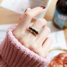 韩国钛钢玫瑰金罗马数字戒指 宽版戒指时尚个性戒指百搭饰品批发