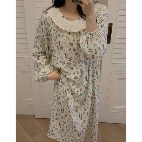 Du Xiaozhai Spring Garden Party Bamboo Cotton Fairy Dress for Women New Dress Loose Cotton Nightgown Spring and Autumn Long Style for Women