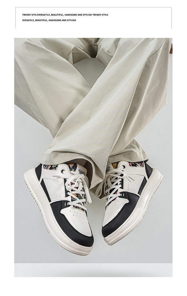 Giày sneaker cổ thấp mũi tròn rộng, đế dày tăng chiều cao, mặt da chống nước, dây buộc — Bạch tửu đỏ 8811, Trắng kaki 8811, Trắng đen 8811 chi tiết 12