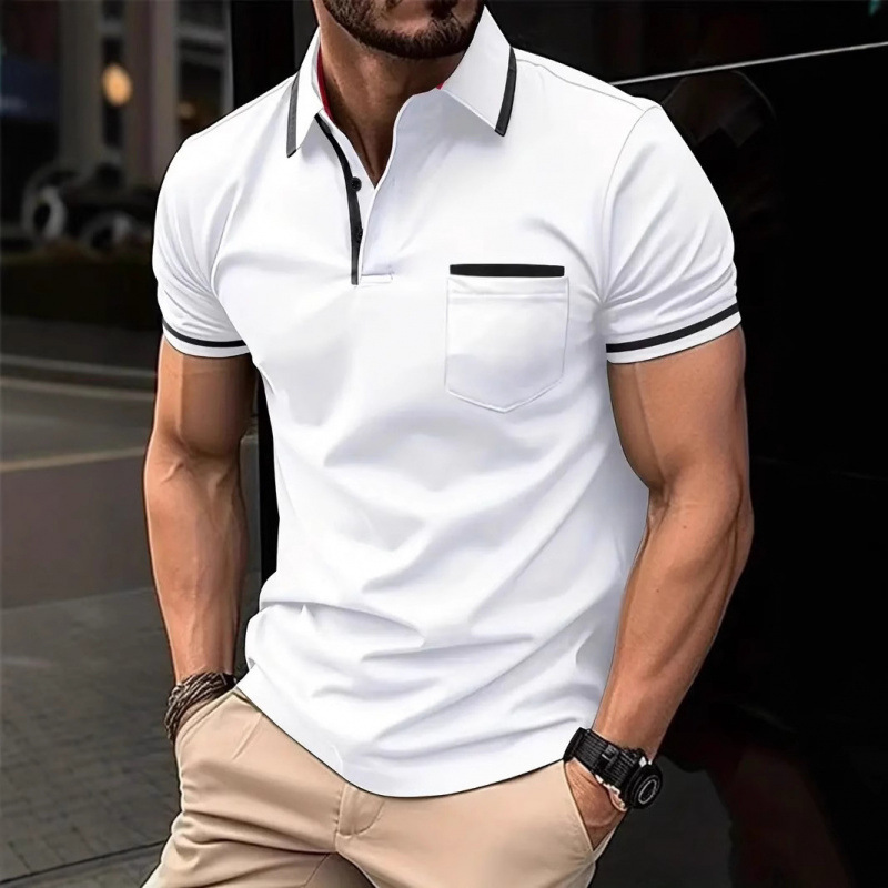 Men's Short-Sleeved Polo Shirt 3D Printed Breathable Outdoor Casual Flap Pocket Pants Top European and American Summer New Style