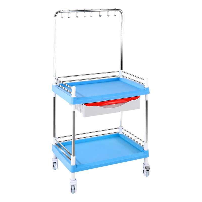 静音护理送药手推车分格钢塑不锈钢输液车双排挂钩点滴吊瓶抢救车