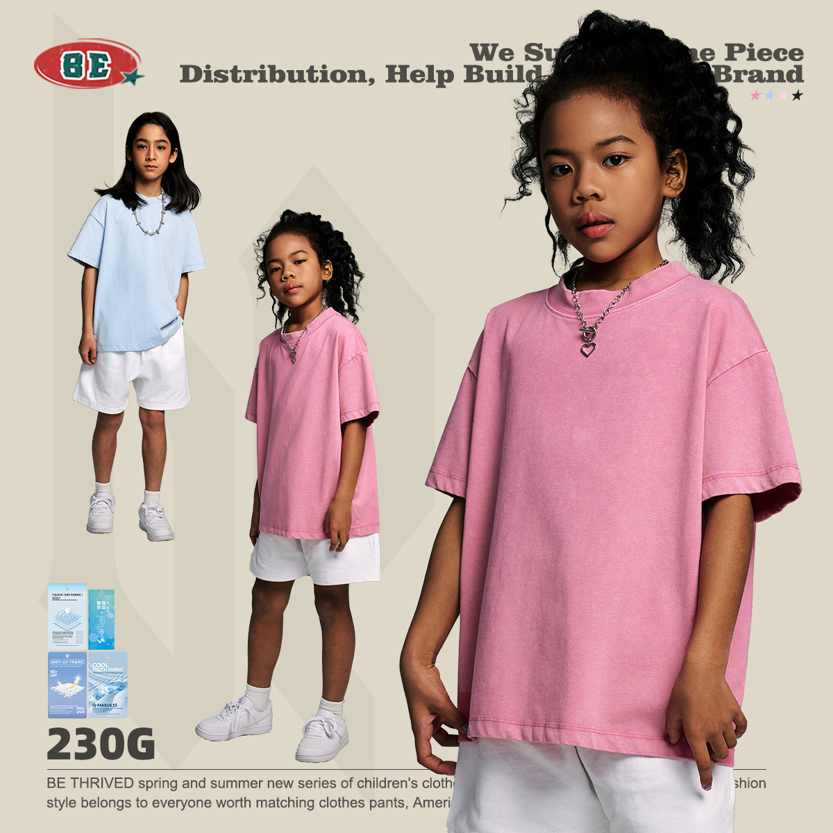 BE ropa para niños 2025 primavera nueva marca de moda ropa para niños medianos y grandes ropa para niños de manga corta transfronteriza camisetas para niños lavadas y desgastadas image 5
