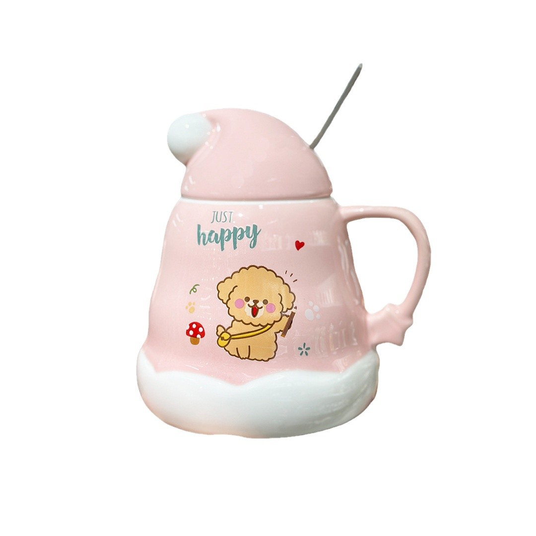 Caricatura encantadora cachorro taza de cerámica de Navidad regalo de Navidad taza de agua doméstica taza de oficina taza con cubierta cuchara