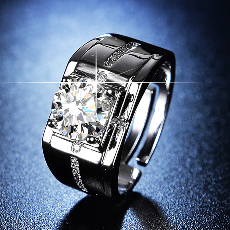 Classic high carbon drill high simulation men's diamond ring simulation moissanite ring domineering full wedding ring wholesale