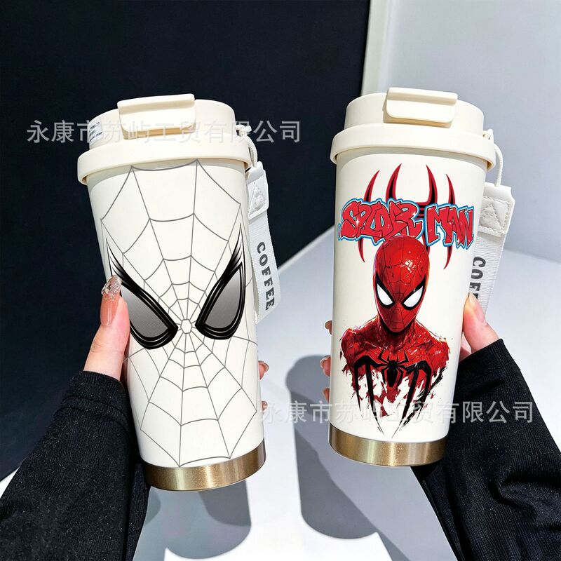 New Spider-Man Marvel 316 Stainless Steel Insulated Cup Portable Coffee Cup High-Value Large-Capacity Straw Water Cup