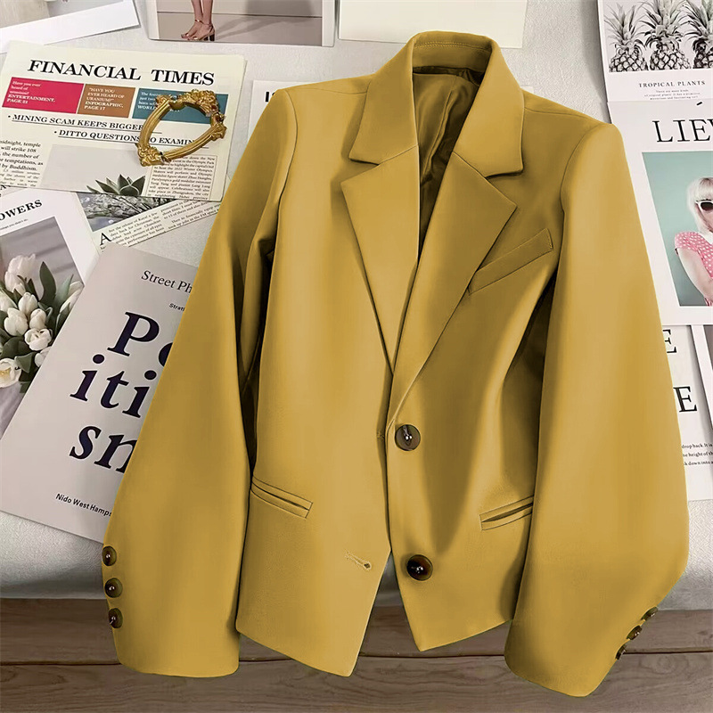 Designer-Inspired Niche Lemon Yellow Blazer for Women, 2026 Spring New Korean Style, Loose Fit, Slimming, Petite Women