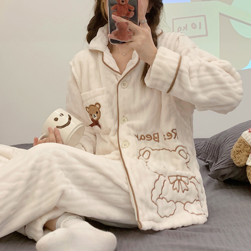 두꺼운 벨벳 임산부 잠옷, 가을 겨울 자카드 플란넬 감금 의류, 산후 가디건, 요양원 의류