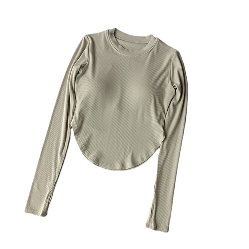 Padded, Threaded, Slimming Sports Long-Sleeve Quick-Dry Running Top for Influencers – Stretchy Fitness T-Shirt Perfect for Yoga